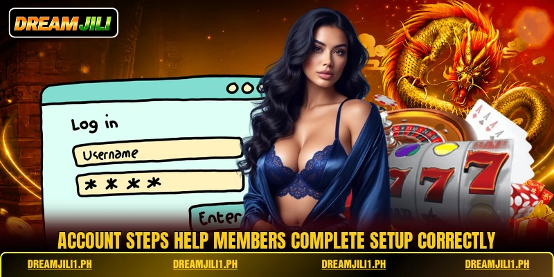 Account steps help members complete setup correctly