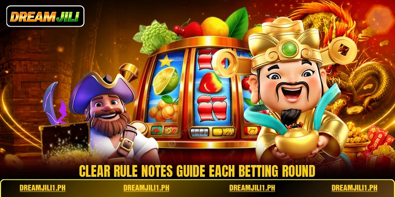 Clear rule notes guide each betting round