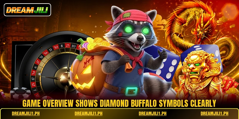Game overview shows Diamond Buffalo symbols clearly
