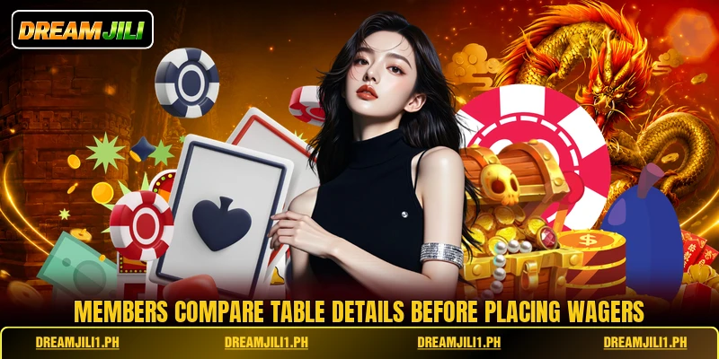Members compare table details before placing wagers
