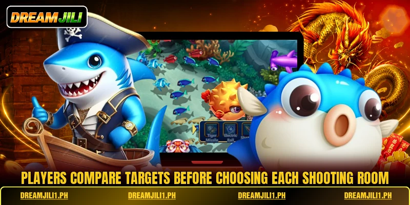 Players compare targets before choosing each shooting room